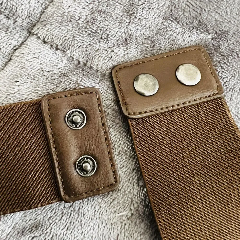 Women's Brown Vegan Faux Leather Studded Wide Braided Elastic Belt M/L 30”-32”